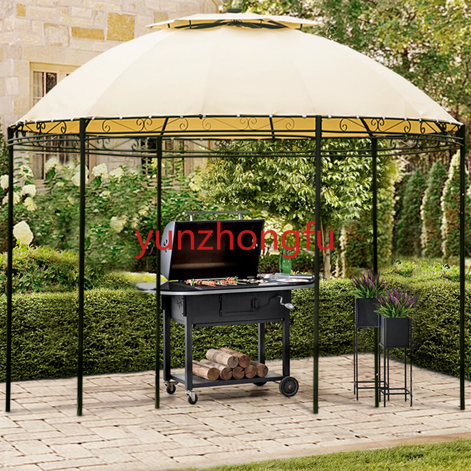 Outdoor Patio Dome Gazebo with Removable Curtains  Outdoor Gazebo Steel Fabric Round Soft Top Gazebo，