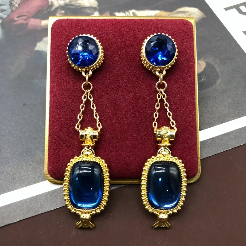 NISHIZAWA สีฟ้าต่างหูผู้หญิงเรขาคณิต Palace สไตล์ Pendientes Mujer Vintage Elegant Evening Party เครื่องประดับ