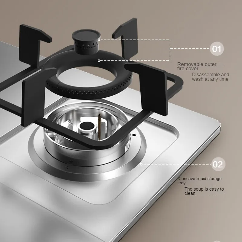 Leistungs starkes 5,0 kW Haushalts gaskochfeld mit Doppel brenner und Edelstahl platte b7b53