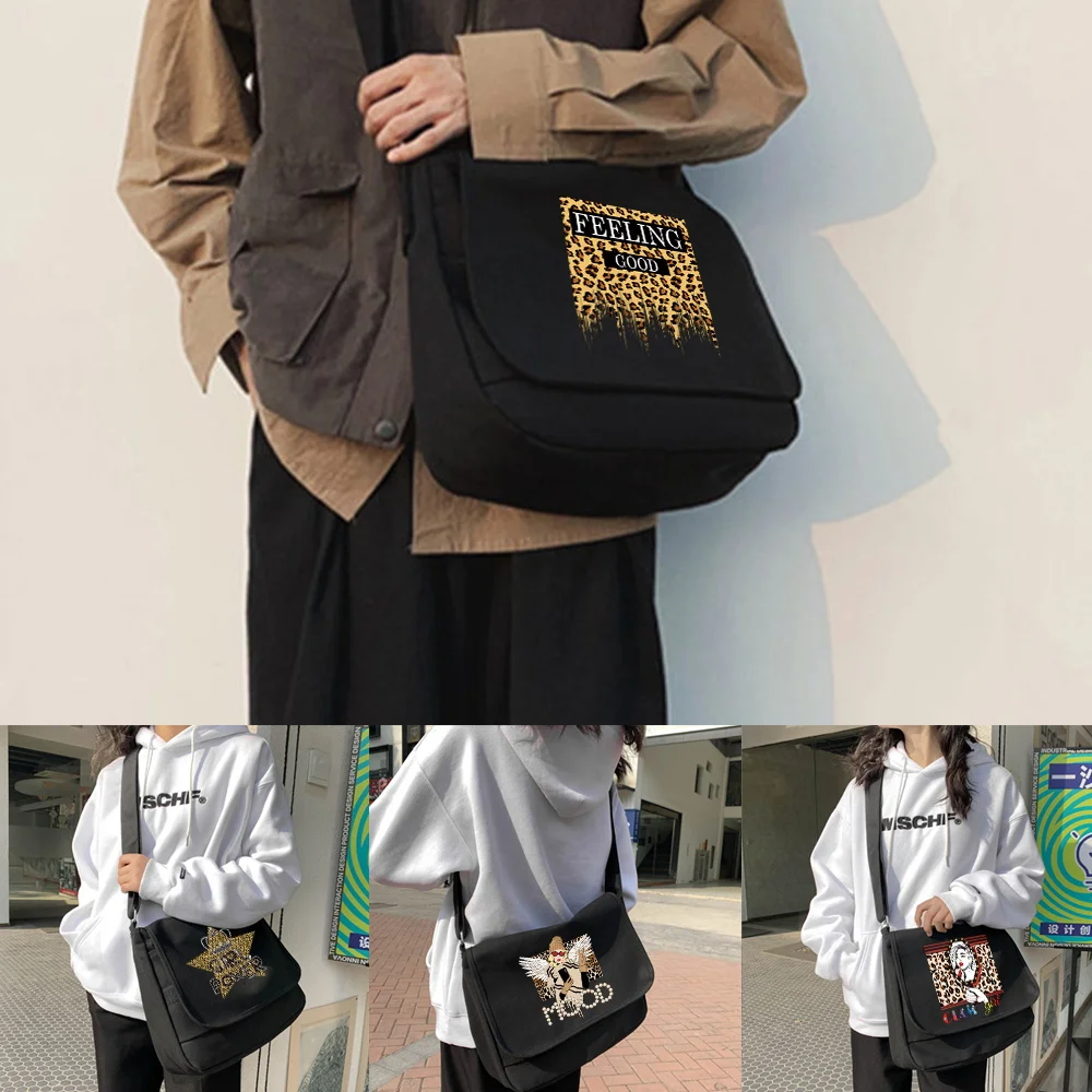 

Crossbody Bag Canvas Shoulder Bags Diagonal Bag Youth Satchel Women Messenger Bags School Envelope Pouch Leopard Pattern