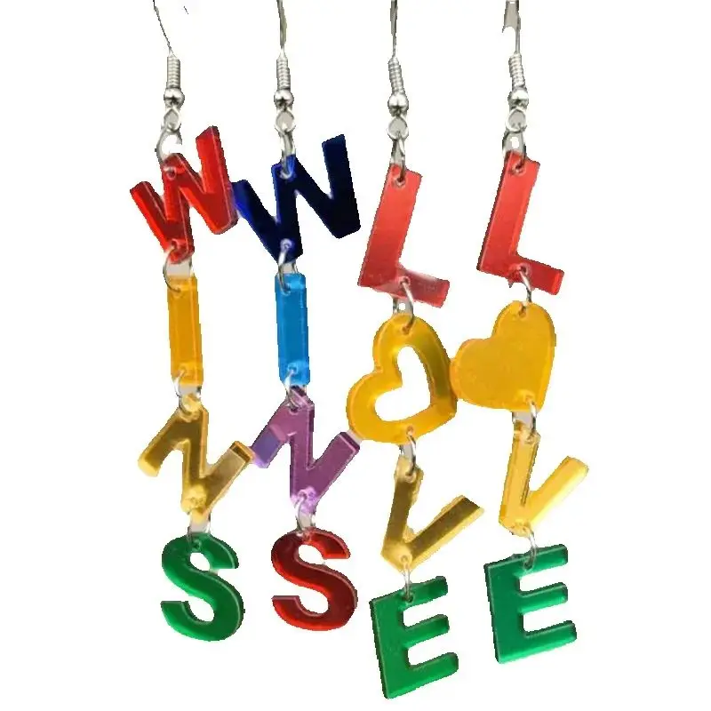 أقراط جديدة مخصصة لعيد الحب بأحرف ملونة ونوافذ شعبية تحب البيئة الإنجليزية أقراط أكريليك ديكور