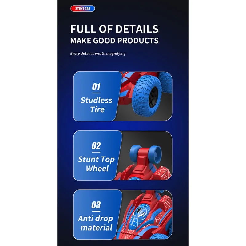 

Cool Spider RC Crawler 360° Flip Fast Stunt& 4WD Light Up Wheel For Boys 4-7-Kids Spider RC Car For Birthday-Y44A