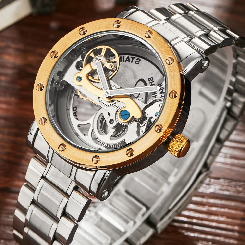 MECHANICAL AUTOMATIC WATCHES MAN WATERPROOF WRIST WATCH For Men LUXURY SKELETON MALE CLOCK STAINLESS STEEL SELF WIND Mens Watch