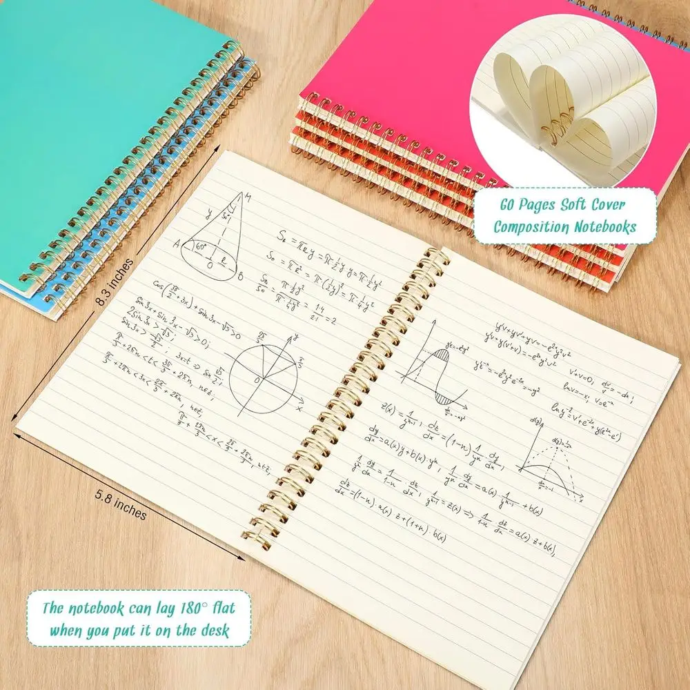 Bulk 100-Count A5 Spiral Notebooks, 8.3x5.5 Inches, College Ruled, 50-Sheet, Wide Ruled Journals, Ideal for School, Office, and