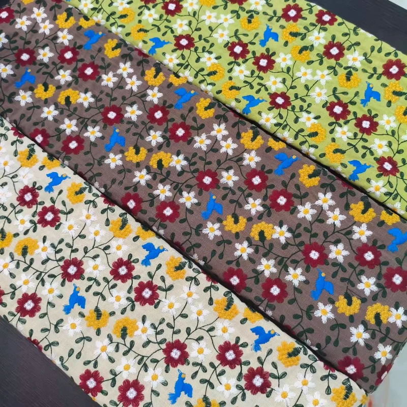 

Embroidered Fabric Home Floral Bird Garden Cotton Blend Bags Material Womens Vintage Fall Winter Fashion Textile Crafts Material