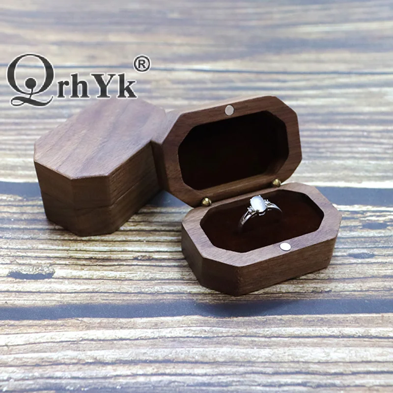 Walnut Wood Jewelry Box Ring Storage Ring Holder Rustic Wedding Ring Box