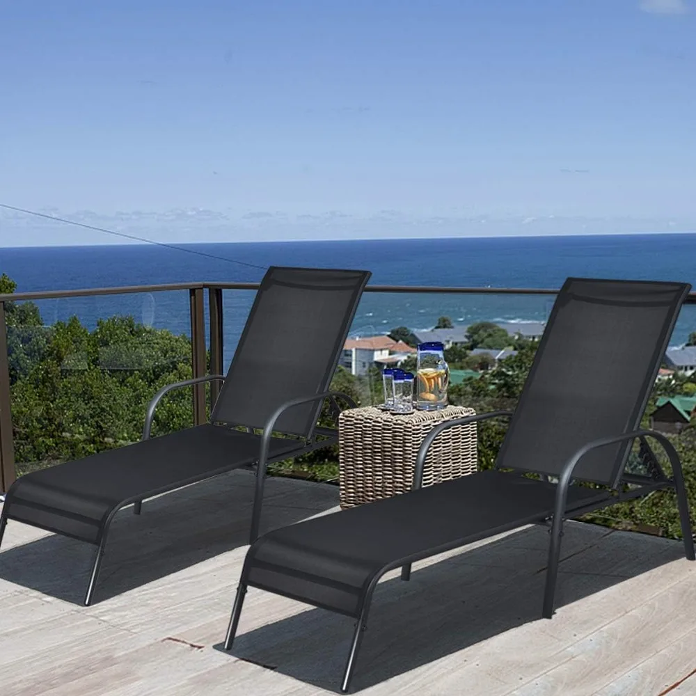 

2 Pack Patio Lounge Chair, Outdoor Chaise Lounge with 5 Adjustable Backrest, Sturdy Steel Frame, Sunbathing Recliner, Be|