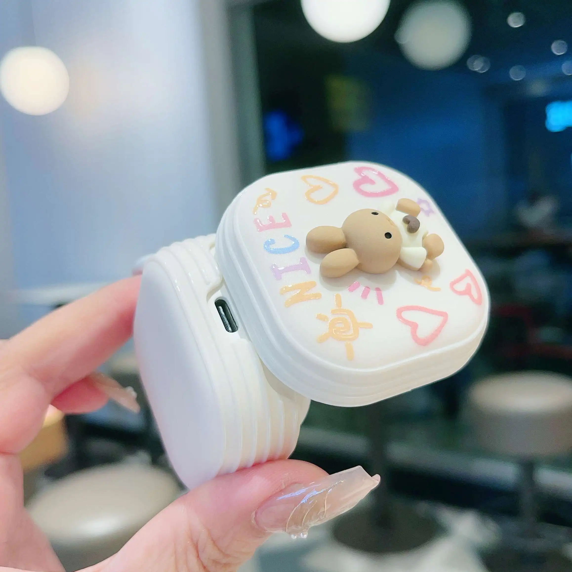 لسامسونج غالاكسي براعم 2 برو/براعم 2/براعم لايف/براعم برو/براعم fe حافظة لطيف الكرتون الأرنب قلادة الصلب سماعة الغطاء الواقي