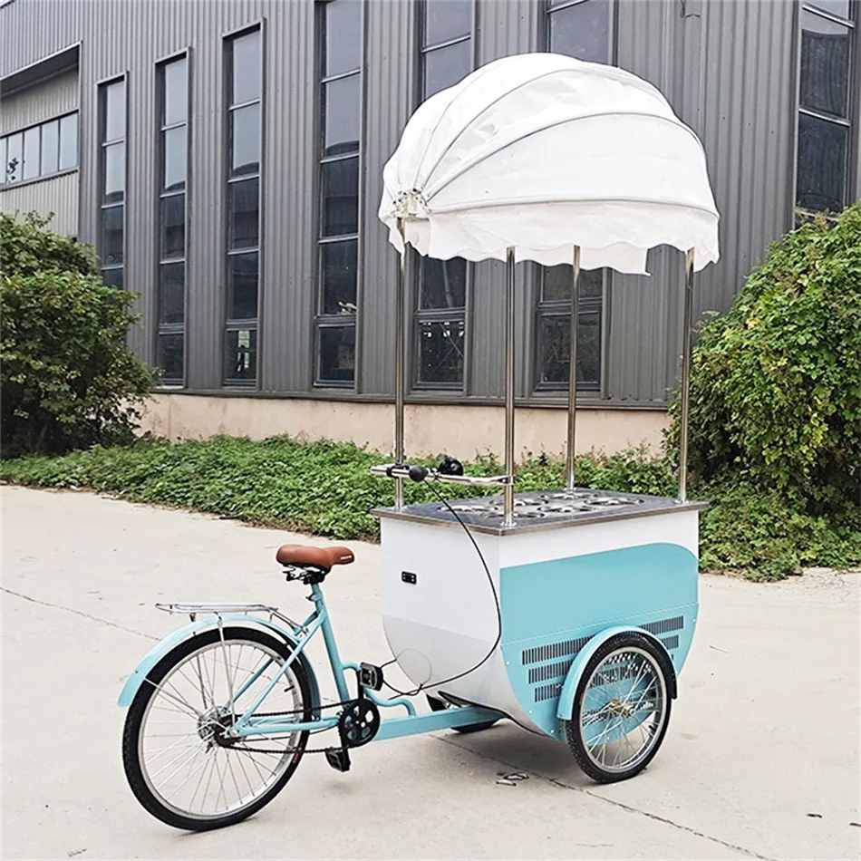 OEM Mobile Ice Cream Kiosk Electric Tricycles Bike For Ice Cream On Sand With Freeze Showcase