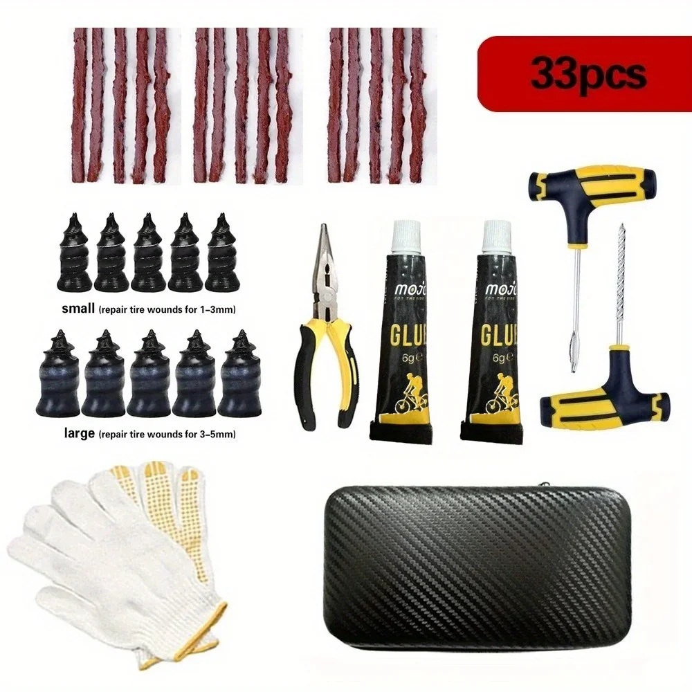 Ultieme bandenreparatieset - Nood lekbevestiging met bandenstrips en pluggereedschappen voor auto's, motorfietsen, vrachtwagens en fietsen