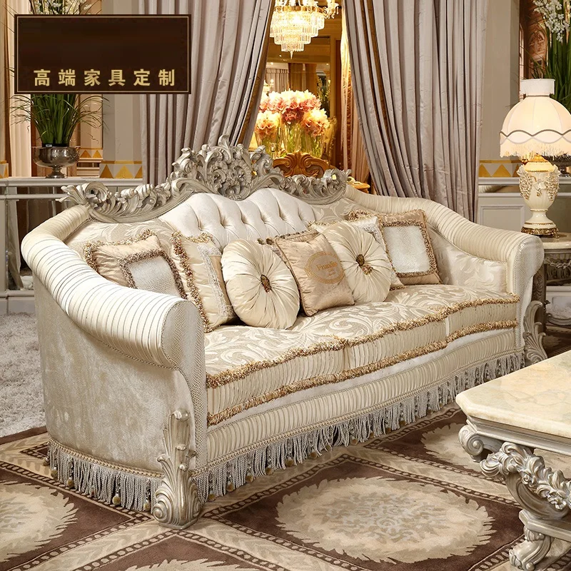 

European classic fabric sofa villa high-grade luxury solid wood carved French living room sofa high-end furniture customization