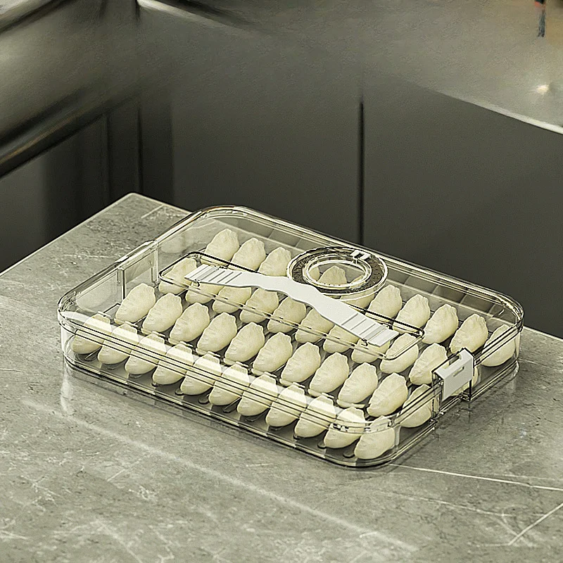 Caja de almacenamiento apilable transparente para dumplings con tapa, apta para congelador, contenedor de alimentos multicapa para dumplings, wontons y gyoza congelados.