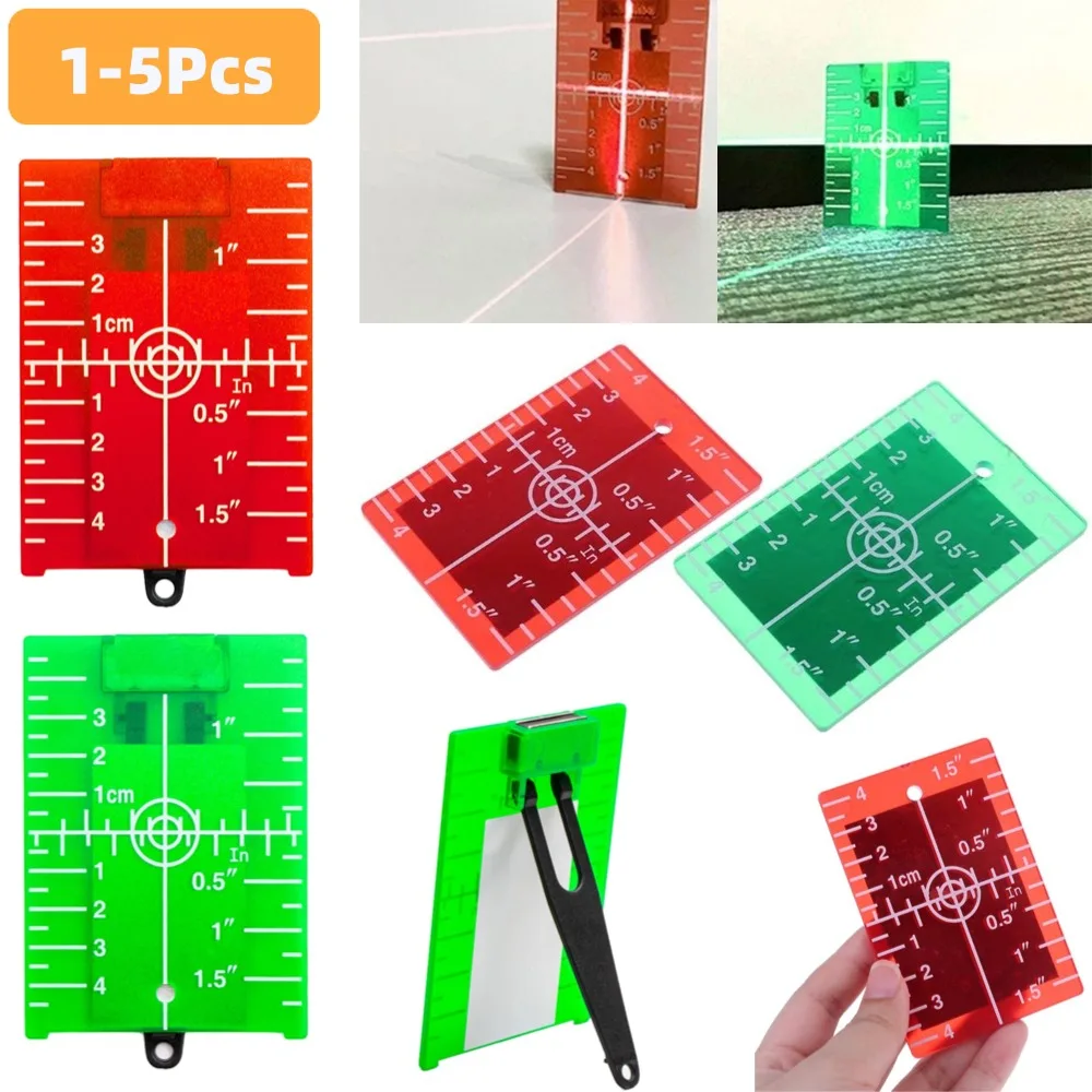 1-5 Stück Laser-Nivellierzieltafel, rote/grüne Linienstrahl-Entfernungsplatte, Zoll/cm-Nivellierplatte, Werkzeug zum Aufhängen an Wand und Boden