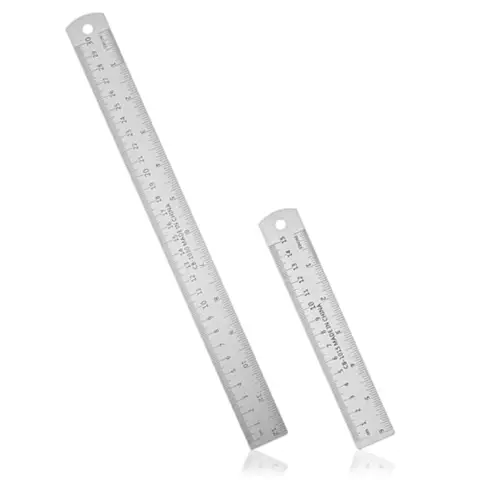Office and School Metal Ruler Set: Aluminum Alloy, Silver, Lightweight 12-inch 6-inch Dual-Scale Rulers with cm, mm, and inches
