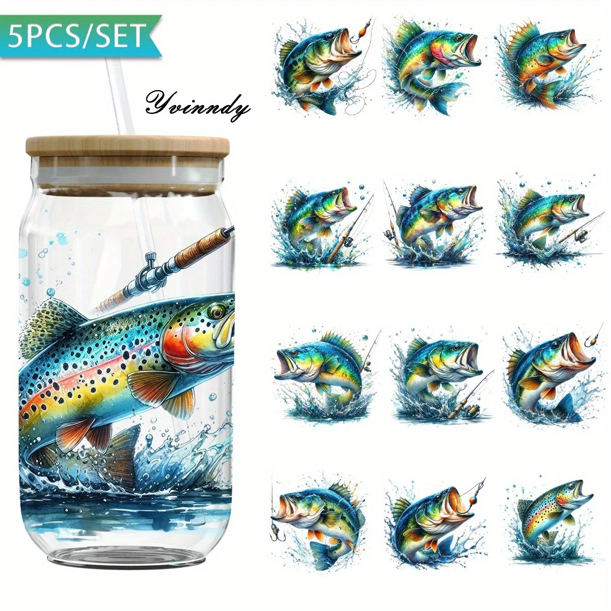 5 Stück/Set Outdoor Wild Fishing DIY Light Beigeny Tumblers Wrap Dekoratives Transferpapier UV DTF