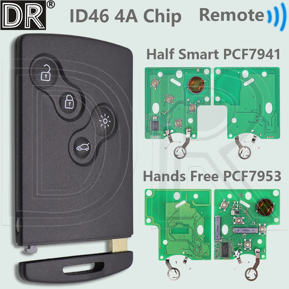 Dr meio inteligente/mãos livres id46 4a pcf7953m chave remota de carro inteligente para renault megane laguna grand scenic fluence clio iv captur