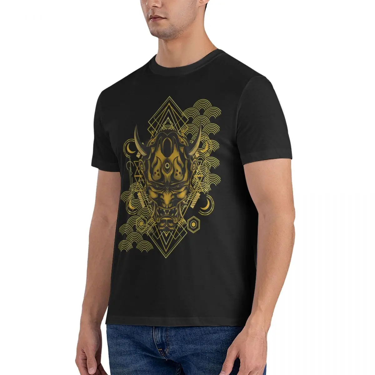 T-Shirts Golden Samurai Hannya Mask Demon Japan Amazing Cotton Tee Shirt Short Sleeve ONI T Shirts Round Collar Clothing Classic