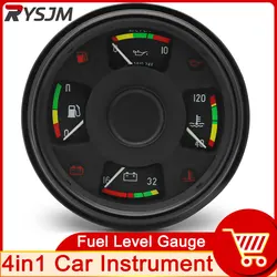140mm 4in1 Car Fuel Level Gauge Oil Pressure Water Temp Volmeter + Warning Indicator Volt Electrical Mechanical Car Pointer