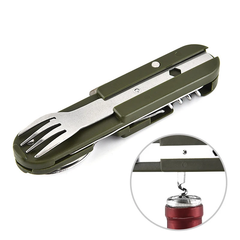 Outdoor 7-in-1 Camping Gear Portable Stainless Steel Spoon, Fork, Knife and Bottle Opener Combination Set Multi-purpose Tool image 5