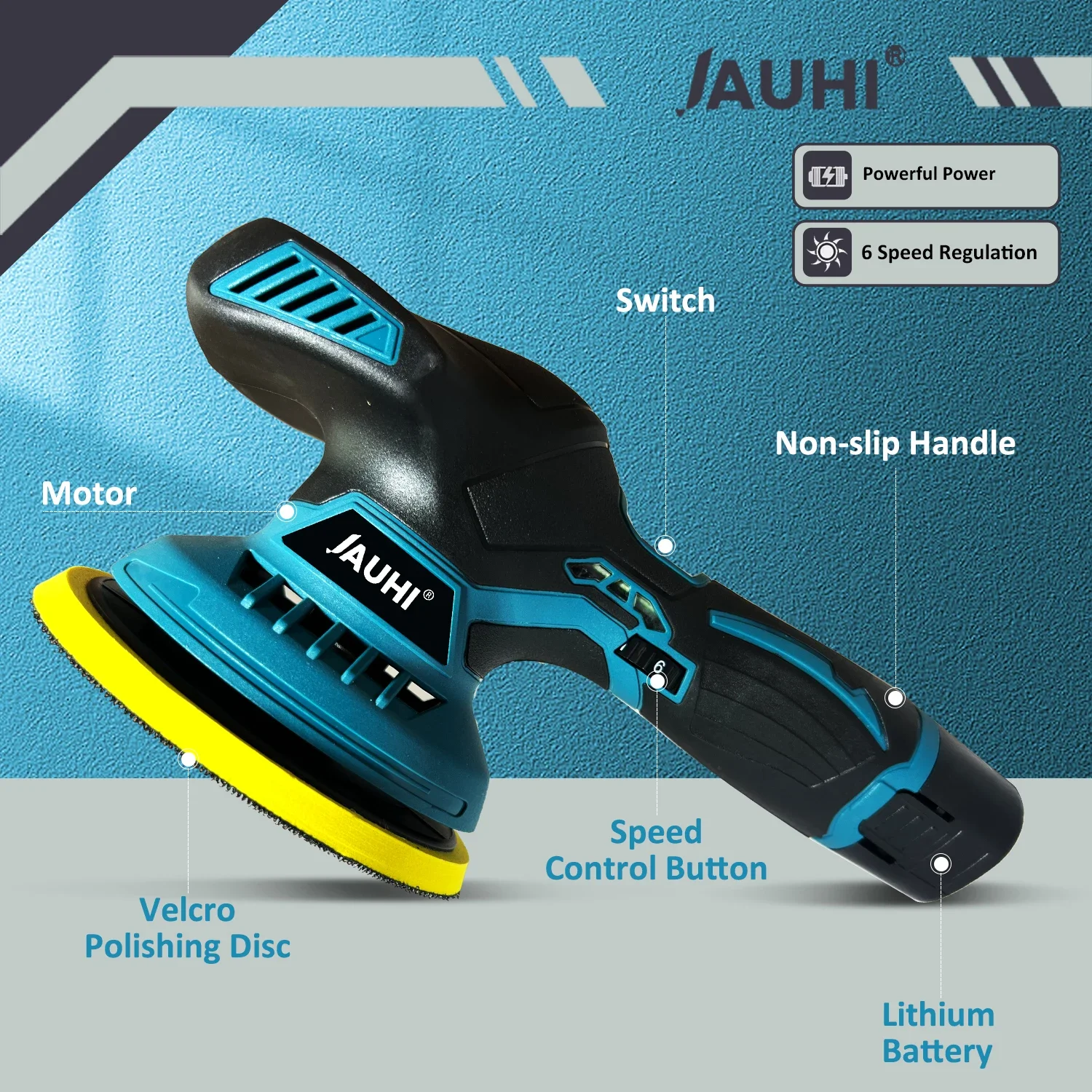 JAUHI-Electric Car Polishing Machine, Sanding Machine, Car Waxing Machine, 6000rpm, Six Speed Adjustable Electric Tool