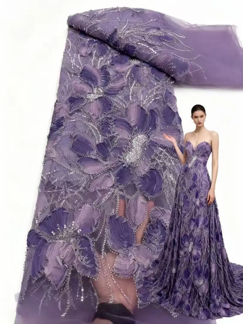 

2025 африканское сетчатое кружево с блестками, африканская шифоновая кружевная ткань, высокое качество, 5 ярдов, нигерийская французская тюль, кружевная ткань для свадьбы