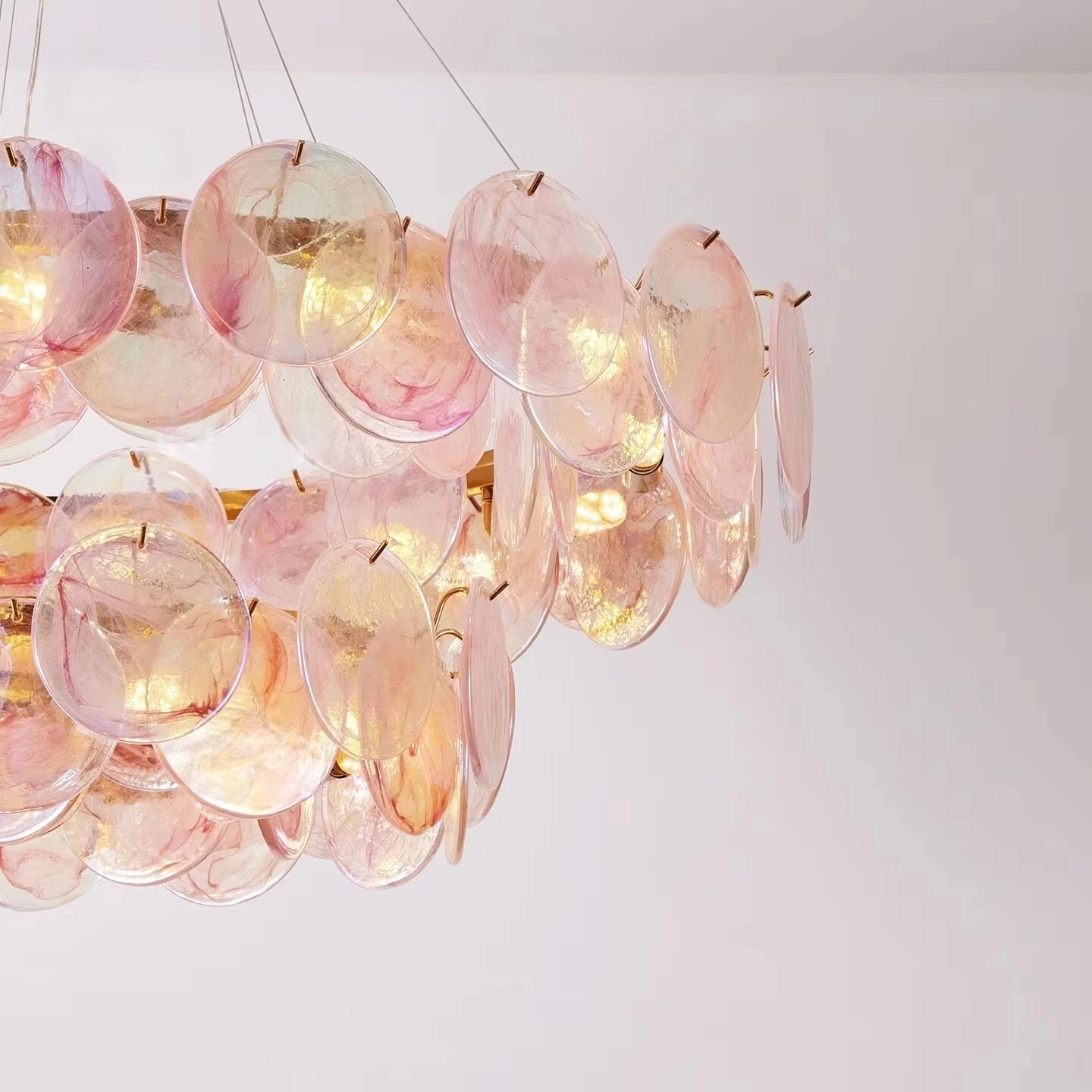 Lámpara de cristal de Murano francesa para sala de estar, dormitorio, lámpara colgante de cristal rosa y blanco para comedor, iluminación de cocina