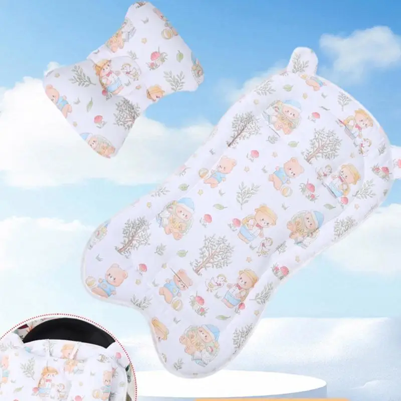 Printed Baby Strollers Cushion Comfortable Cotton Fabric Two Sided Design Cart Liner for Newborns and Toddler A2UB