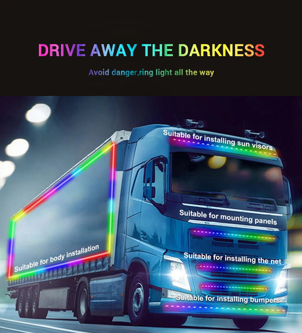 24V Strobe Running Streamer Led Strip Lights For Van Truck Decoration Dynamic Colorful Atmosphere Lamp Flexible DRL Car Styling