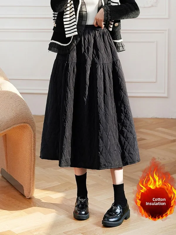 

Теплая хлопковая стеганая юбка миди А-силуэта с ромбовидным узором, больших размеров, женская, модная, стройнящая, цветная, осенне-зимняя, новинка