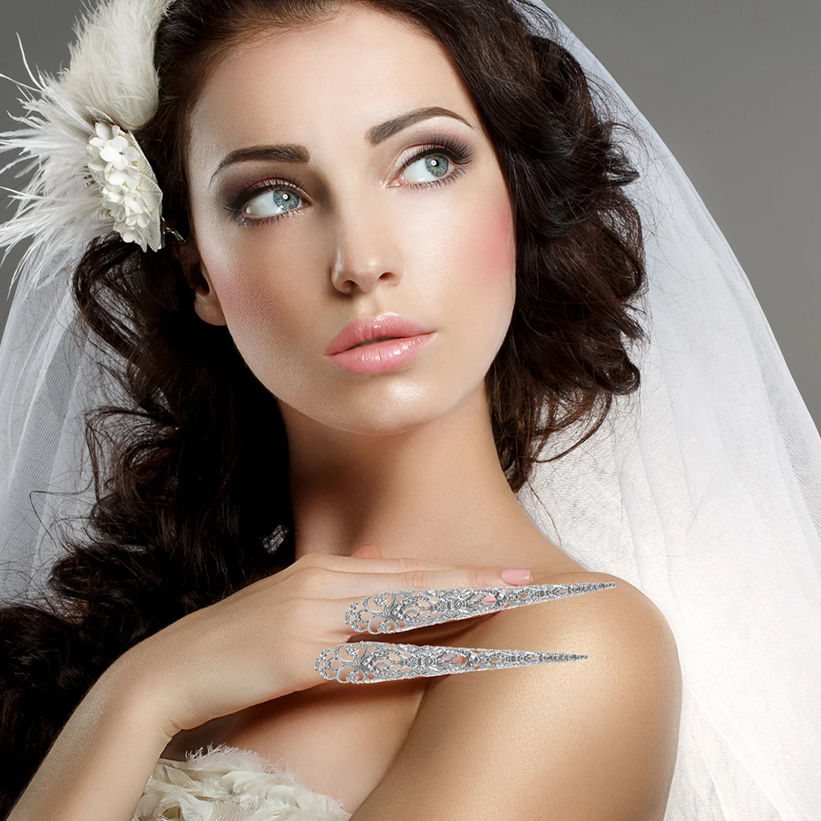 20 stuks Gothic Nail Claw Ringen Holle Metalen Kunstnagels voor Vrouwen Halloween Kostuum Props Vintage Vingertop Sieraden Party