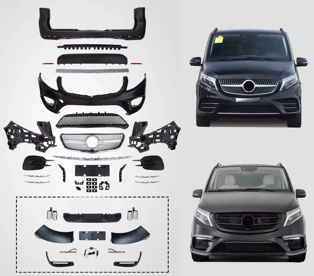 Neues Hochwertiges Bodykit für Mercedes-Benz V-Klasse W447 Auto-Stoßstangen Vorne/Hinten Karosserie-Kit mit Scheinwerfern Motorhaube Kotflügel & Einfache Installation