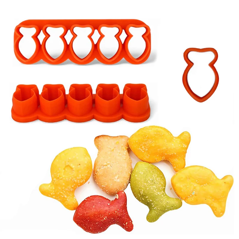 Y Fish Cookie Cutter Baking Mold 5-Grid Cute Baking Mold Goldfish Cutter Cookie Stamp 3d Cartoon Shape Reusable Kitchen Accessor