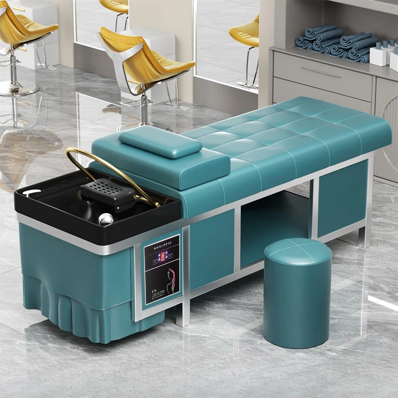 

High-end Stainless Steel Shampoo Chairs Barber Shop Hair Salon Shower Ergonomics Shampoo Bed Salon Furniture Sillón Barbero FYSC