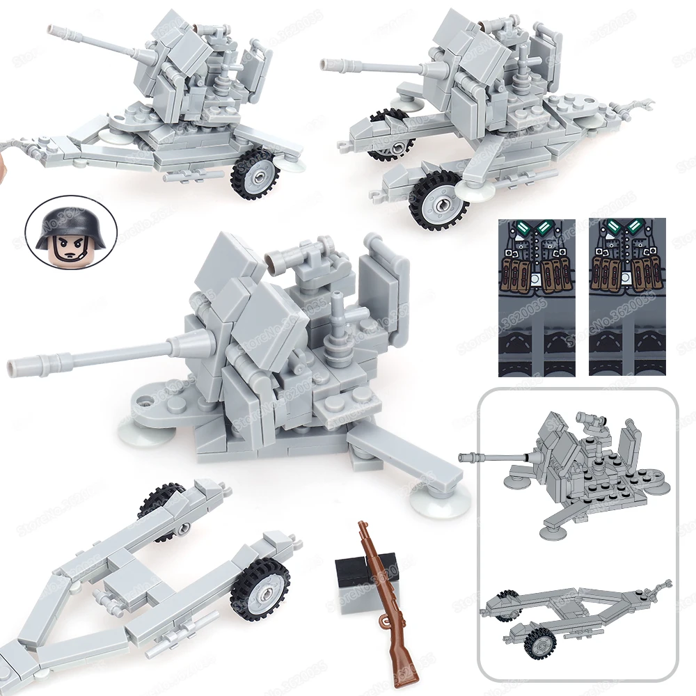 

Military Tow Frame Air Defense Gun Building Block Assemble WW2 Army Figures Weapons Jin Gangchuan Model Child Gift Boy Diy Toys