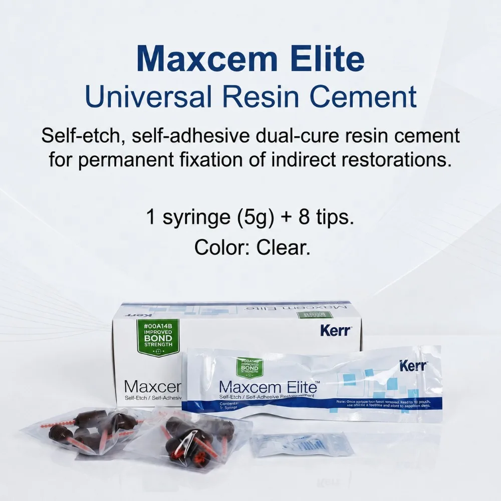Maxcem Elite Clear Dental Resin Cement 5g Self-Etch Adhesive Kerr Dentistry Product for Professional Use