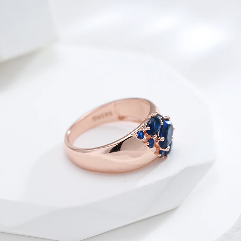 Kinel-Anillo de circonita Natural azul para mujer, anillos anchos de oro rosa 585, joyería étnica Vintage para novia, accesorios de boda para fiesta