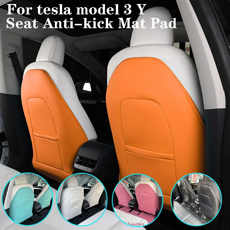 

Carbon Fiber Seat Anti-kick Mat Pad Protector For tesla model 3 Y Seat Back Leather Cover Mat 2Pcs