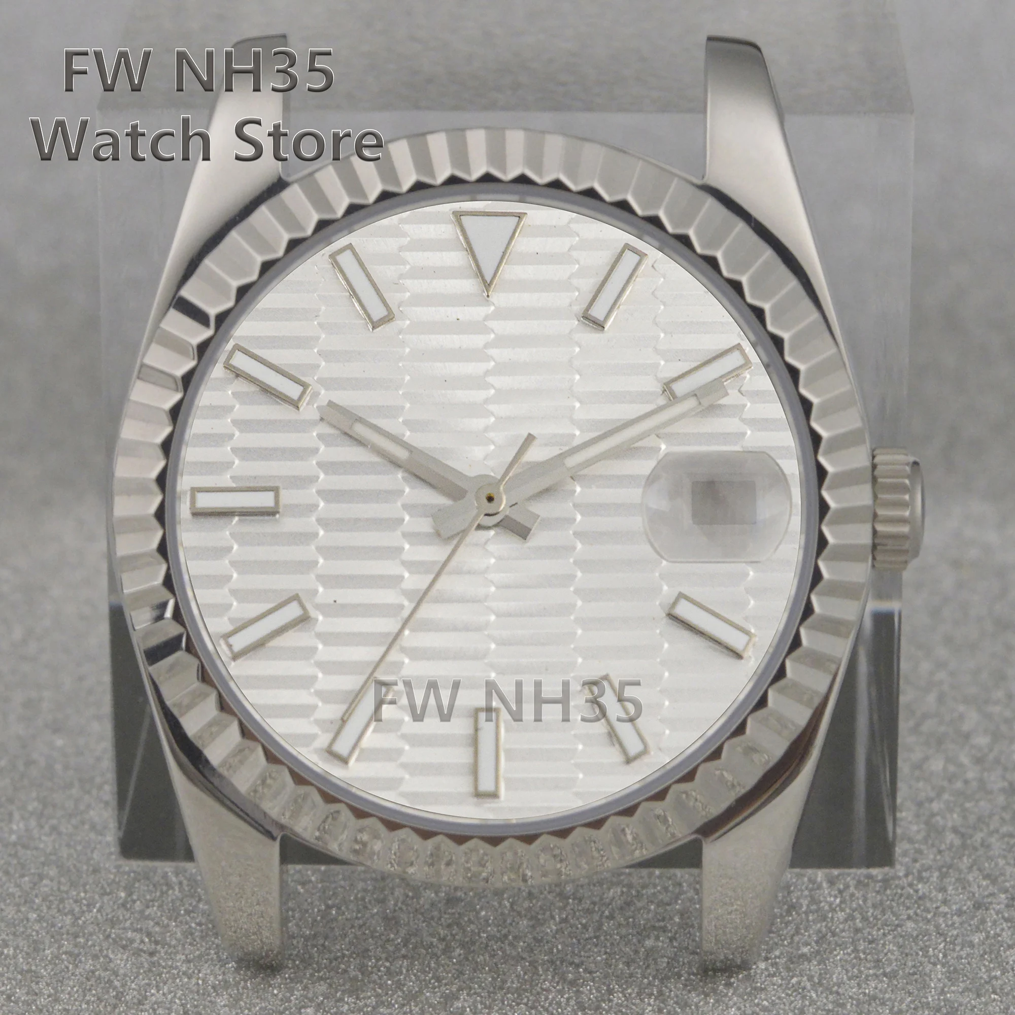 NH35 Case Wave Pattern Luminous Dial Hands for Mod Datejust Sapphire Glass 10ATM Water Resistant Watch Case Fit NH35 Movement