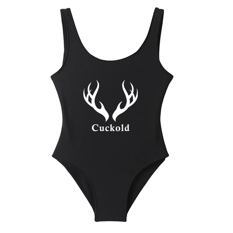 Cuckold Antlers Womens Swimsuit New Summer Bikinis Sexy Bodysuits One Piece Backless Swimwear Monokini Badpak Bathing Suit