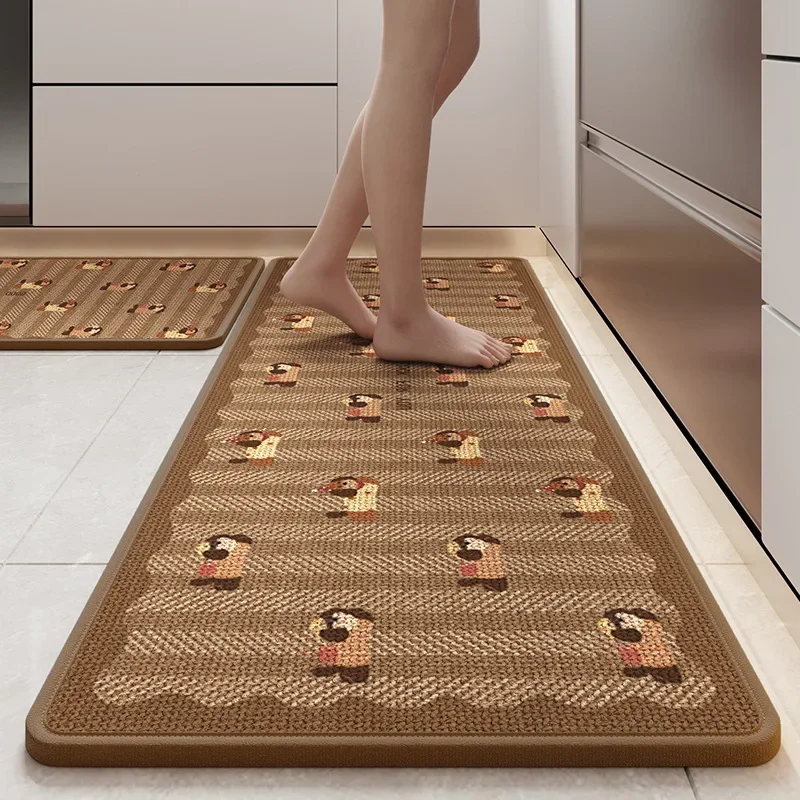 Premium Linen Kitchen Rug with Rubber Backing, Extra Long Striped Mat, Water/Oil Absorbent, Non-Slip & Durable for Kitchen Floor