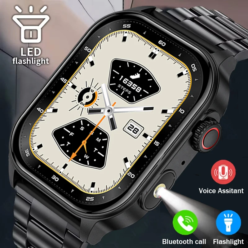 Smart Watch for Men Women LED Flashlight Full Touch Screen Sport Fitness Watches BT Call Digital Smartwatch Wristwatch 2024 New