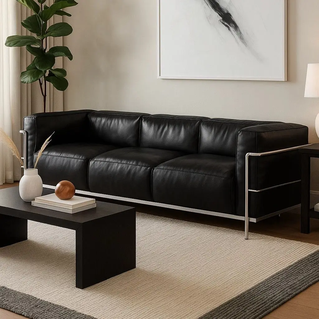Tofu Block living room small apartment, genuine leather straight-row sofa