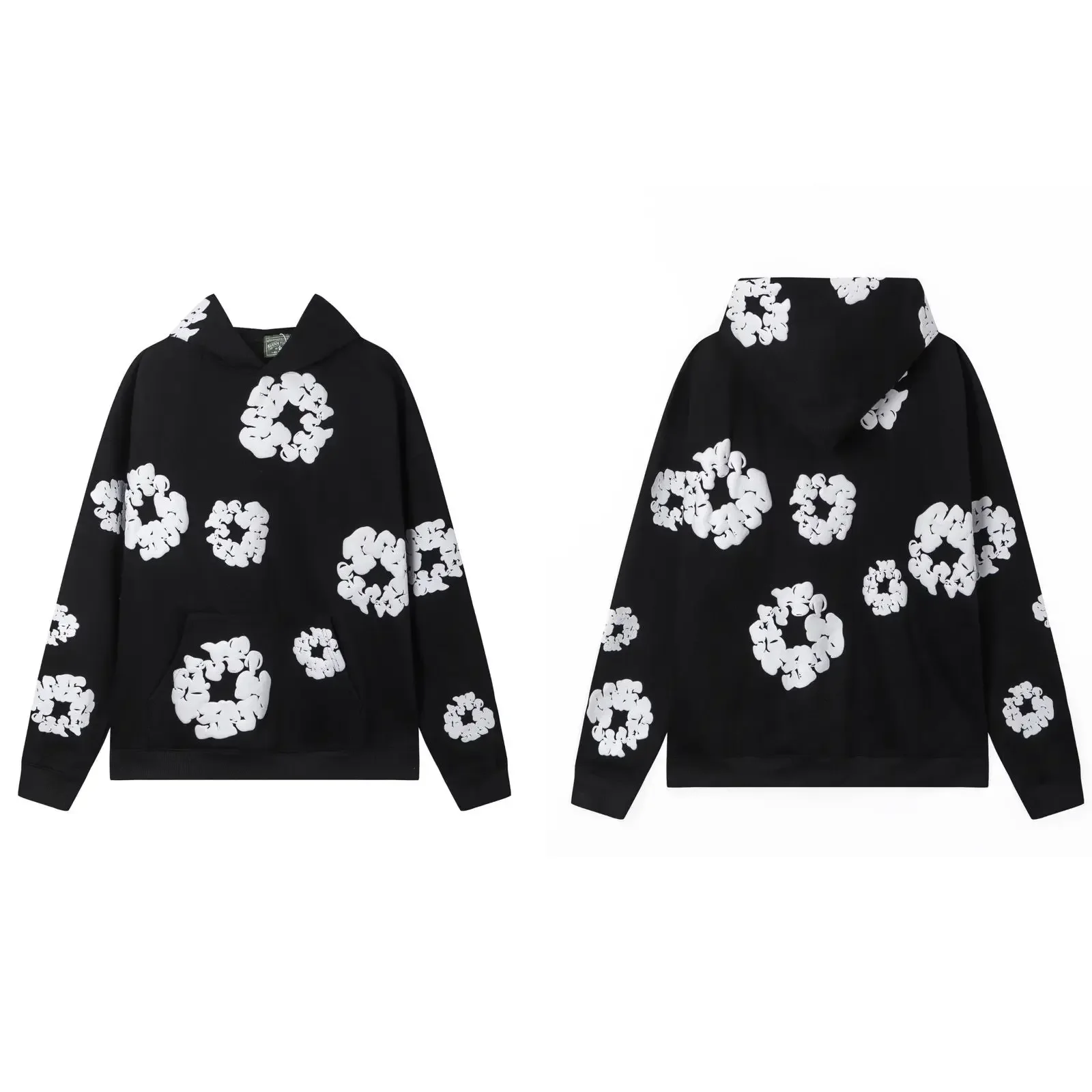 Fashion Quality Flower New Men's Women's Same Kapok Foam print Hooded  cotton Unisex Sweater Loose Fleece Sweatpants