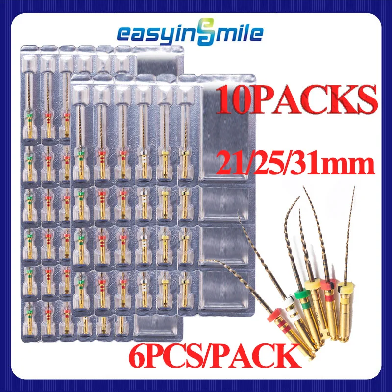 

6 шт., стоматологические файлы для корневых каналов G3 Pro, золотые конические иглы, эндодонтический файл 21/25/31 мм, NITI Limas Rotatorios, гибкие файлы