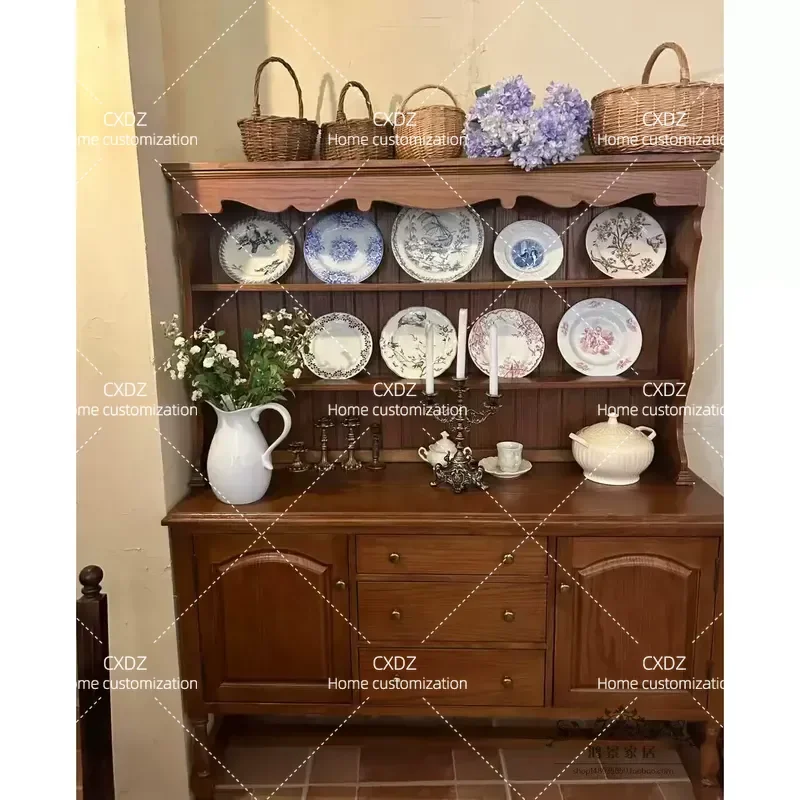 retro solid wood side cabinet shooting antique ornaments display dishes storage South display cabinet vintage