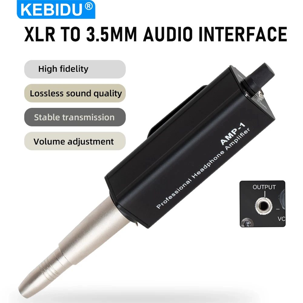 Amplificador de Fone de Ouvido KEBIDU AMP-1, Conversor de Áudio Profissional XLR para Interface de Áudio 3.5MM, Amplificador de Fone de Ouvido HIFI Portátil