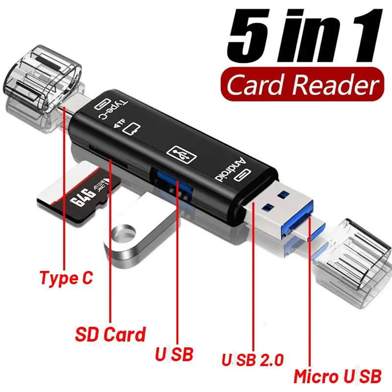 

5 in 1 Multifunction U SB 2.0 Type C U SB Micro U SB SD TF Memory Card Reader for Android Computer Dock OTG Type C Adapter