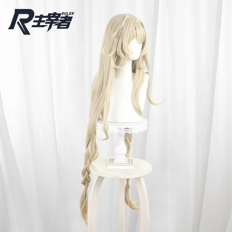 ゲーム原神アリスコスプレウィッグライトブロンドロングヘア耐熱ファイバーヘアハロウィンパーティー女性のためのアクセサリープロップ