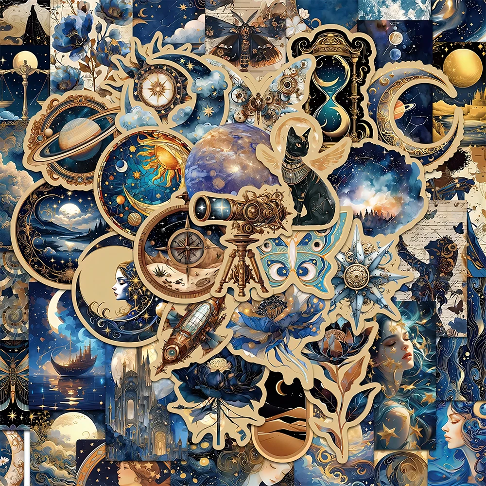 10/30/50pcs Cosmic Vortex Cartoon Stickers Blue Gold Moon Star Decals DIY Stationery Fridge Mysterious Universe Graffiti Sticker