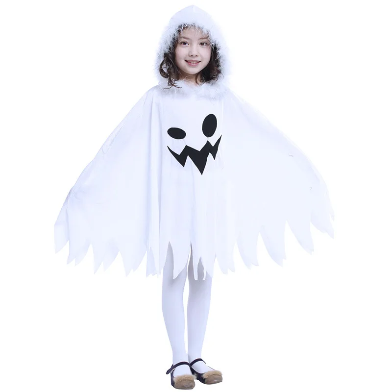 Halloween Children's Cosplay Costumes White Hooded Spooky Dress Dress Clothes Festive Girl's Play Costumes